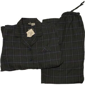 VTG 80s y2k Plaid Pajamas Set Drawstring Button Shirt Pocket Sz M Unisex MCM